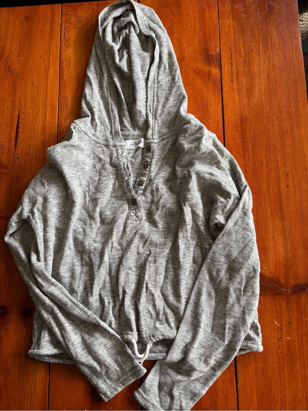 Carly Jean Los Angeles Heather Gray Ribbed Hooded Henley